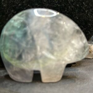 Flourite Zuni hand carved Bear. Beautiful coloring of blues, greens and purple